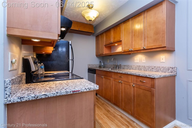 2024 Hamilton Rd Unit 6, Okemos, MI 48864 - kitchen featuring electric stove, a sink, light wood-type flooring, dishwasher, and brown cabinets