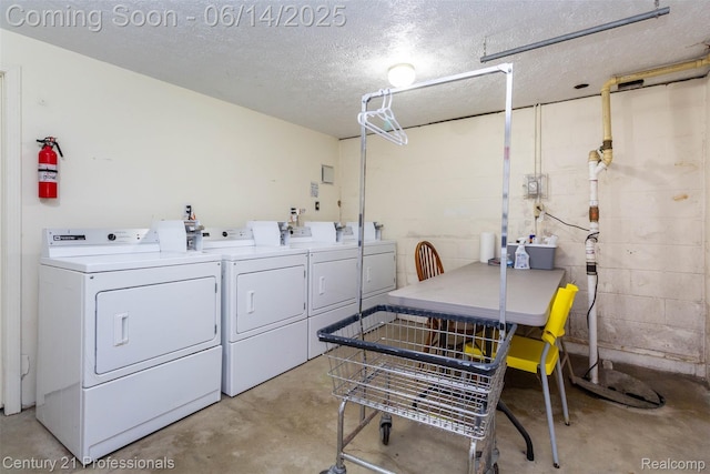 2024 Hamilton Rd Unit 6, Okemos, MI 48864 - community laundry room with washer and dryer, concrete block wall, and a textured ceiling