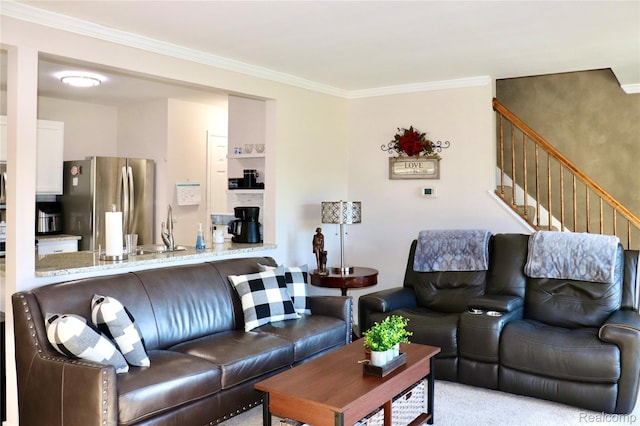9418 Parkwood Dr N, Davison, MI 48423 - living room featuring ornamental molding and stairway