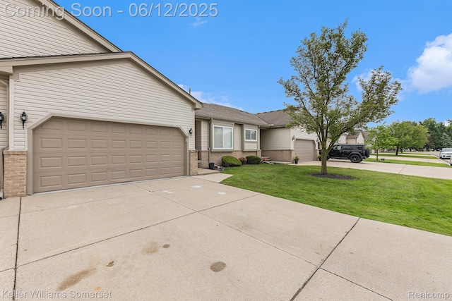 53242 Butternut St, Chesterfield, MI 48051 - view of front of property with brick siding, a front lawn, concrete driveway, and a garage
