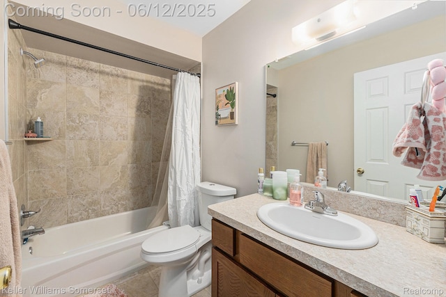53242 Butternut St, Chesterfield, MI 48051 - bathroom featuring vanity, shower / tub combo, toilet, and tile patterned flooring