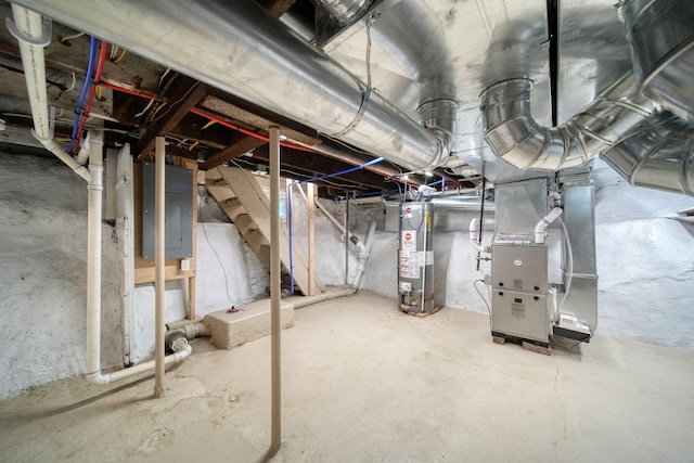 911 E Ganson St, Jackson, MI 49201 - unfinished basement with water heater, electric panel, and heating unit