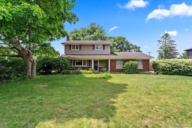 5445 Frankwill Ave, Clarkston, MI 48346 - traditional home featuring a chimney, a front lawn, a porch, and brick siding