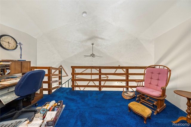 2637 E 7th Rd, Roscommon, MI 48653 - carpeted bedroom featuring lofted ceiling and an office area