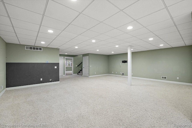 1419 Henrietta St, Birmingham, MI 48009 - basement featuring baseboards, stairs, recessed lighting, and a drop ceiling