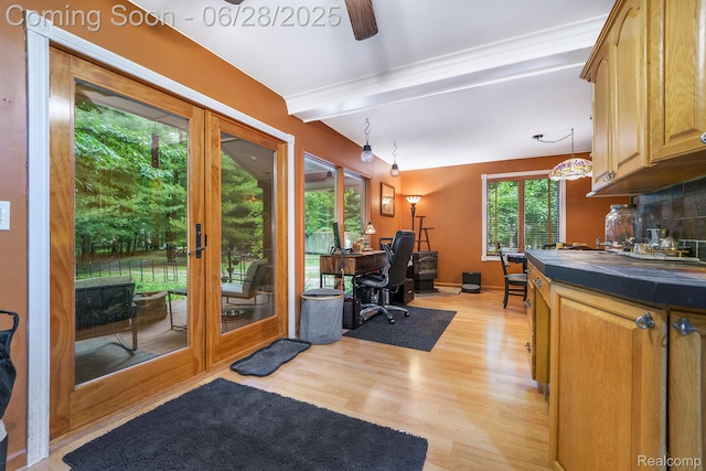 3030 Stanton Rd, Oxford, MI 48371 - office space featuring light wood-style flooring, beam ceiling, and a ceiling fan
