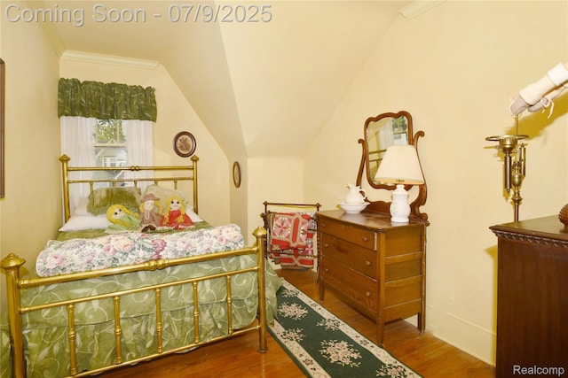 1719 Sycamore Ave, Royal Oak, MI 48073 - bedroom featuring wood finished floors, crown molding, and lofted ceiling