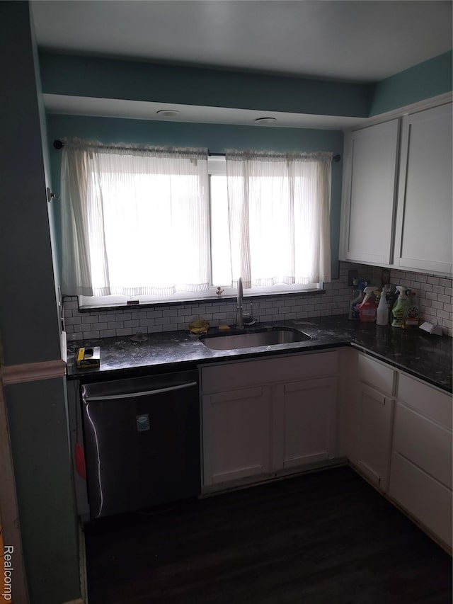 20456 Van Antwerp St W, Harper Woods, MI 48225 - kitchen featuring black dishwasher, tasteful backsplash, white cabinetry, and healthy amount of natural light