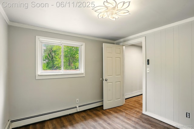 22521 Hoffman St, Saint Clair Shores, MI 48082 - empty room with a baseboard radiator, crown molding, and wood finished floors