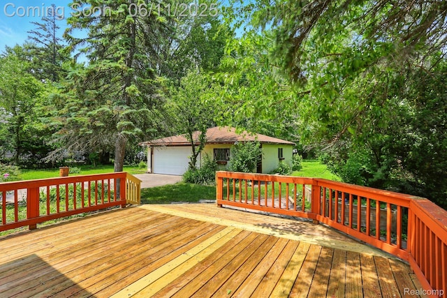 22521 Hoffman St, Saint Clair Shores, MI 48082 - deck featuring concrete driveway, a lawn, and an outbuilding