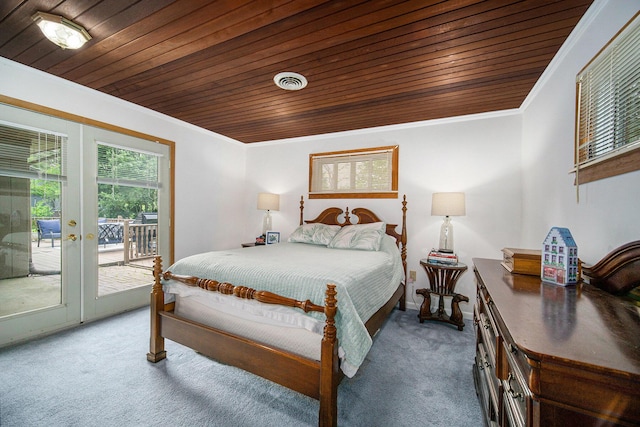 55 E Lewis Ave, Milan, MI 48160 - carpeted bedroom featuring ornamental molding, access to outside, wooden ceiling, and french doors