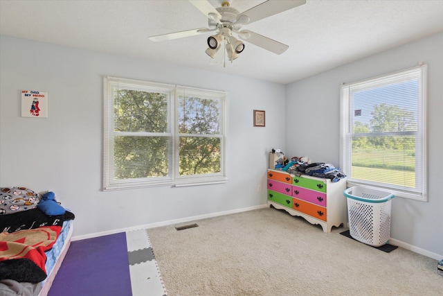 8078 S Royston Rd, Eaton Rapids, MI 48827 - rec room with ceiling fan, baseboards, and carpet flooring