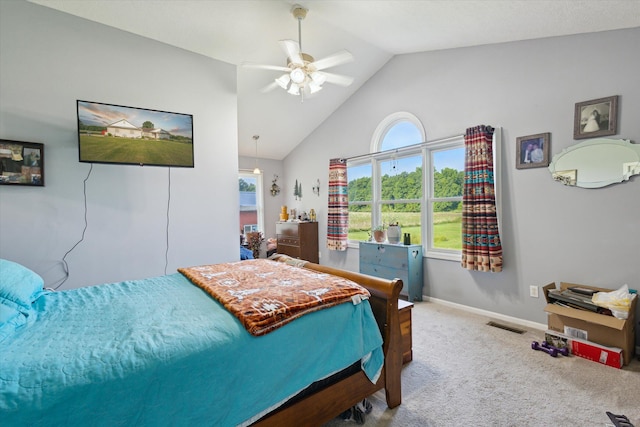 8078 S Royston Rd, Eaton Rapids, MI 48827 - bedroom featuring carpet floors, ceiling fan, and high vaulted ceiling