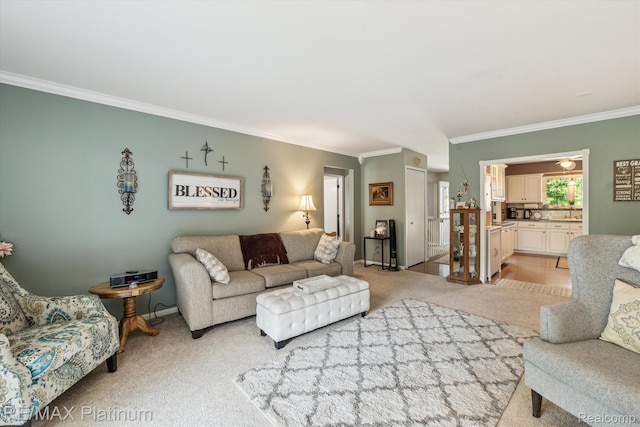 12132 Lexington Dr Unit 2, South Lyon, MI 48178 - living area featuring crown molding, light colored carpet, and baseboards