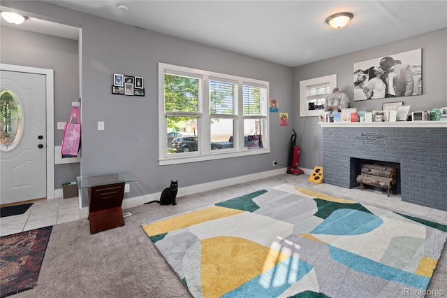 15 Forest St, River Rouge, MI 48218 - living area featuring a brick fireplace and baseboards