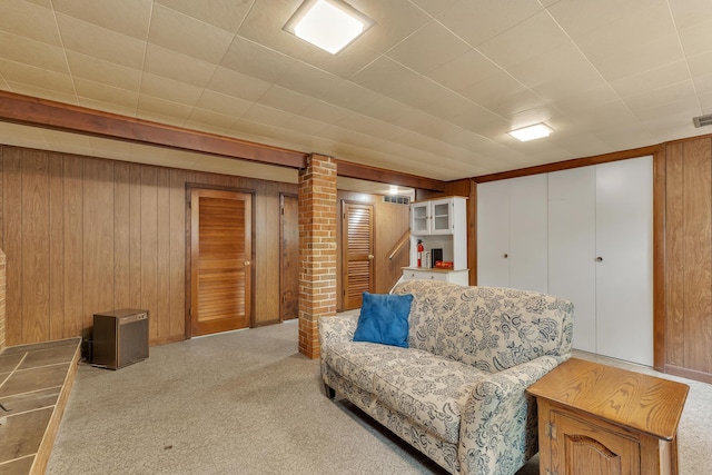 3622 Cushing Ct, Dexter, MI 48130 - living area with light carpet and wooden walls