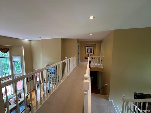 6601PEMBRIDGEHILL Pembridge Hl, West Bloomfield, MI 48322 - hall with an upstairs landing, recessed lighting, baseboards, and carpet