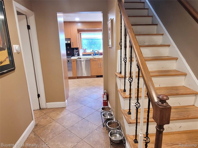 17137 Hilton St, Southfield, MI 48075 - stairway with tile patterned flooring and baseboards
