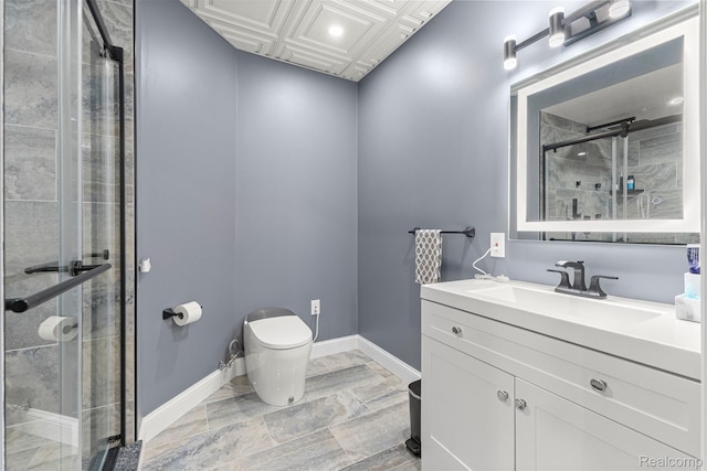 4991 Knollcrest Ct, Commerce Twp, MI 48382 - bathroom featuring a stall shower, vanity, and recessed lighting