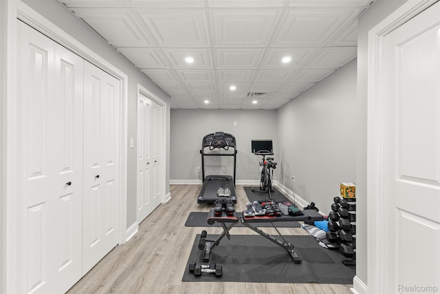 4991 Knollcrest Ct, Commerce Twp, MI 48382 - exercise area with recessed lighting and light wood-style flooring