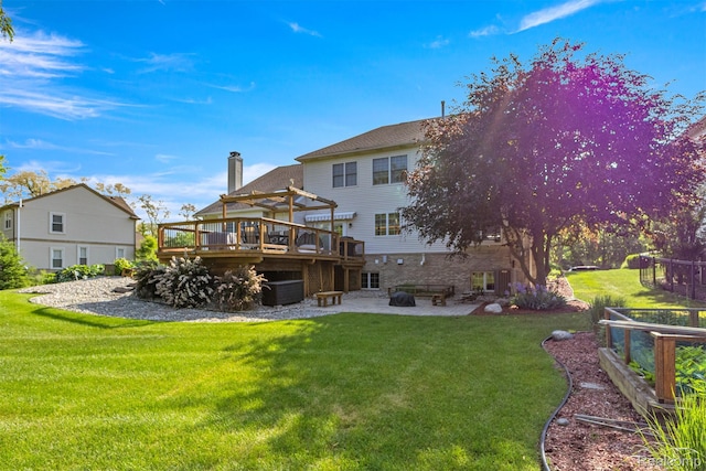 4991 Knollcrest Ct, Commerce Twp, MI 48382 - back of property featuring a patio area, a wooden deck, a yard, and a chimney