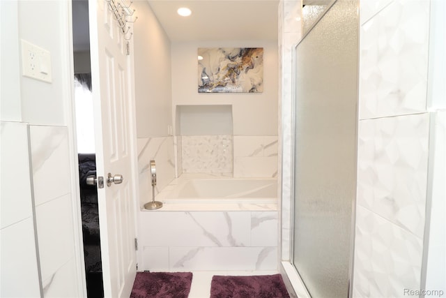7524 Williamson St, Dearborn, MI 48126 - bathroom with a garden tub, a stall shower, and recessed lighting