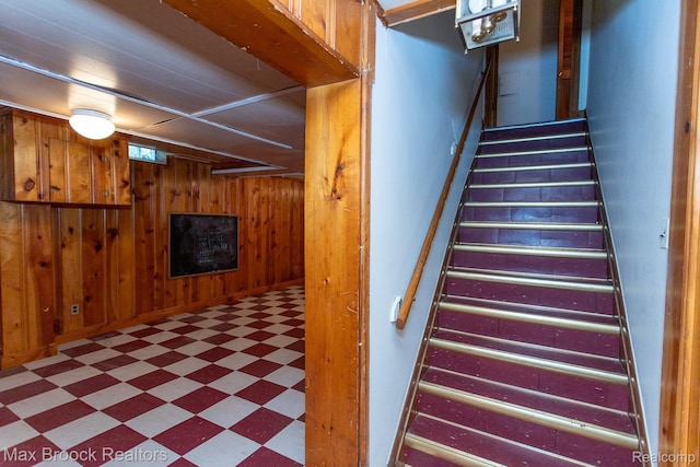 25695 York Rd, Royal Oak, MI 48067 - stairs with tile patterned floors and wooden walls