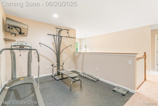 43543 Abbey Cir, Canton, MI 48187 - exercise area featuring baseboards and a chandelier
