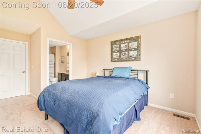 43543 Abbey Cir, Canton, MI 48187 - carpeted bedroom featuring vaulted ceiling and ensuite bathroom