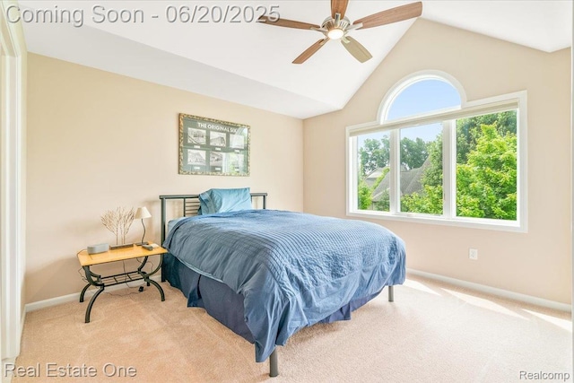 43543 Abbey Cir, Canton, MI 48187 - carpeted bedroom featuring vaulted ceiling and a ceiling fan