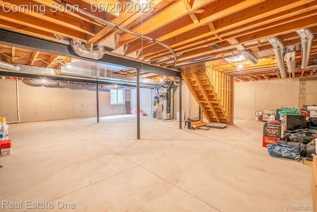 43543 Abbey Cir, Canton, MI 48187 - below grade area featuring stairway and heating unit