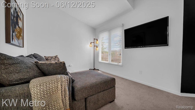 4013 Foxpointe Dr, West Bloomfield, MI 48323 - carpeted living area with vaulted ceiling and baseboards