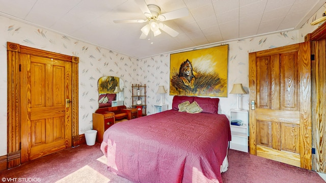 16486 Three Oaks Rd, Three Oaks, MI 49128 - bedroom featuring carpet flooring, wallpapered walls, and ceiling fan