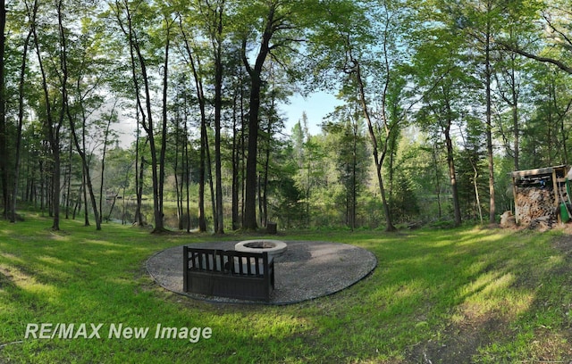 2258 High Rd, Roscommon, MI 48653 - view of green lawn with an outdoor fire pit