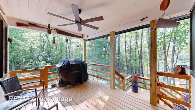 2258 High Rd, Roscommon, MI 48653 - wooden deck featuring ceiling fan and grilling area