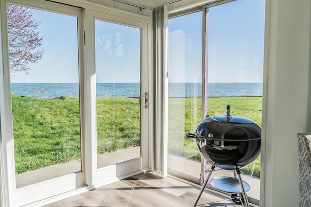 37252 Jefferson Ave, Harrison Township, MI 48045 - unfurnished sunroom featuring a water view, plenty of natural light, and wood finished floors
