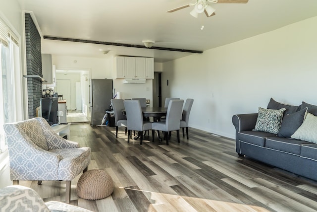 37252 Jefferson Ave, Harrison Township, MI 48045 - living area featuring a ceiling fan, dark wood-type flooring, and baseboards