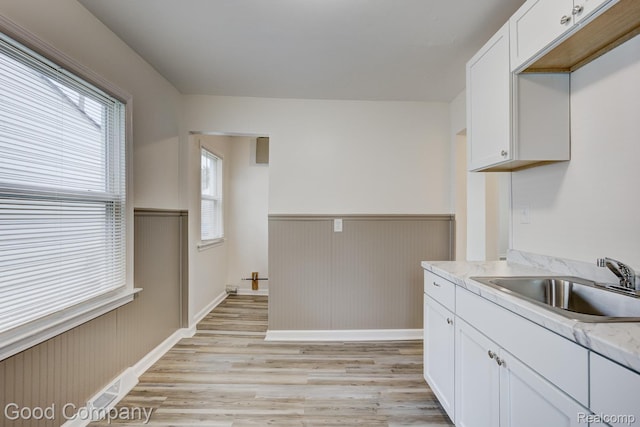 22811 Sharrow Ave, Utica, MI 48089 - washroom featuring light wood-style flooring, a wainscoted wall, and wood walls