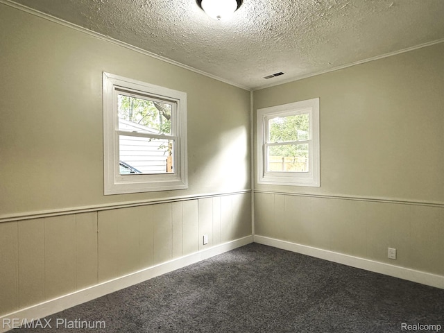 311 S Foster Ave, Lansing, MI 48912 - empty room with dark carpet, a textured ceiling, wainscoting, and crown molding