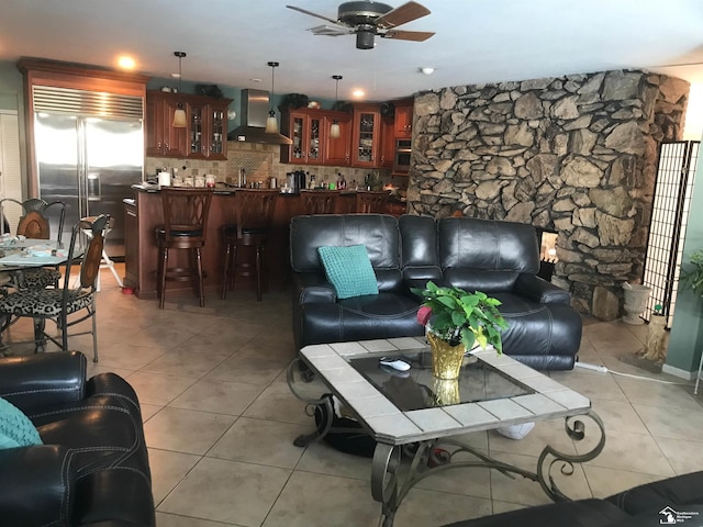 4845 E Dunbar Rd, Monroe, MI 48161 - living area with a ceiling fan and light tile patterned floors