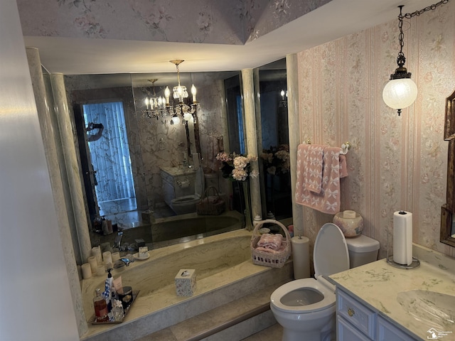 4845 E Dunbar Rd, Monroe, MI 48161 - bathroom featuring vanity, a bathtub, and a chandelier