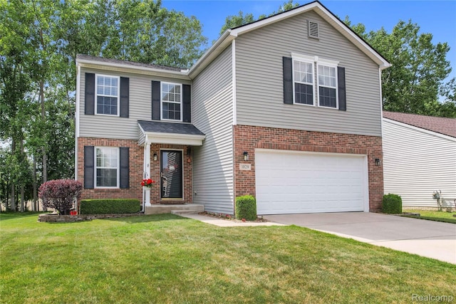 1029 Primrose Ln, Milan, MI 48160 - traditional-style home featuring brick siding, an attached garage, driveway, and a front yard