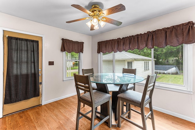 7491 Dacosta, Redford, MI 48239 - dining area with baseboards, light wood-style flooring, and a ceiling fan