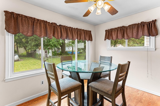 7491 Dacosta, Redford, MI 48239 - dining area featuring baseboards, wood finished floors, and ceiling fan