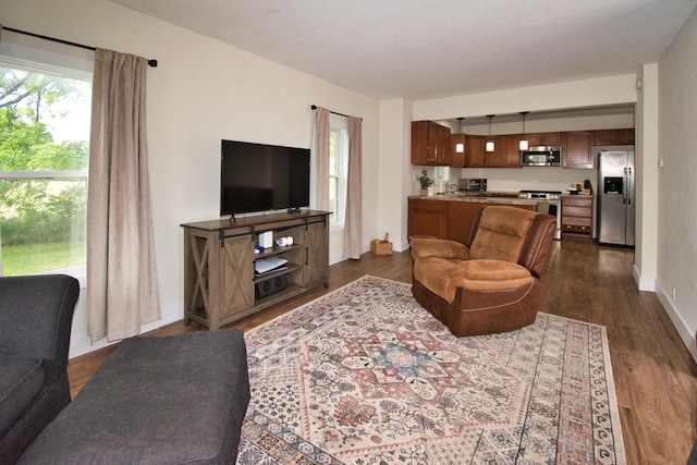 8974 M-140, Berrien Center, MI 49102 - living area featuring baseboards and dark wood-style floors