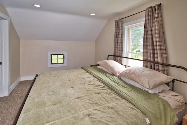 8974 M-140, Berrien Center, MI 49102 - bedroom with vaulted ceiling, carpet, and recessed lighting