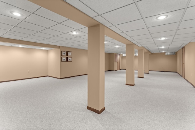47545 Andrea Ct, Michigan, MI 48315 - finished below grade area with light colored carpet, baseboards, a drop ceiling, and recessed lighting