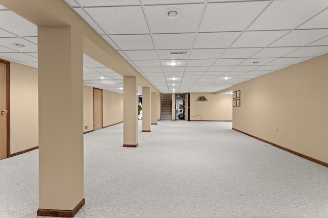 47545 Andrea Ct, Michigan, MI 48315 - finished basement with carpet, a drop ceiling, and baseboards