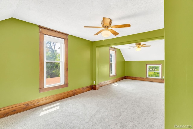 5276 Van Orden Rd, Webberville, MI 48892 - additional living space with lofted ceiling, baseboards, healthy amount of natural light, a ceiling fan, and carpet floors