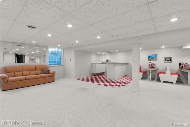 48728 Sundance Ct, Shelby Twp, MI 48315 - living room featuring recessed lighting, carpet flooring, and a paneled ceiling
